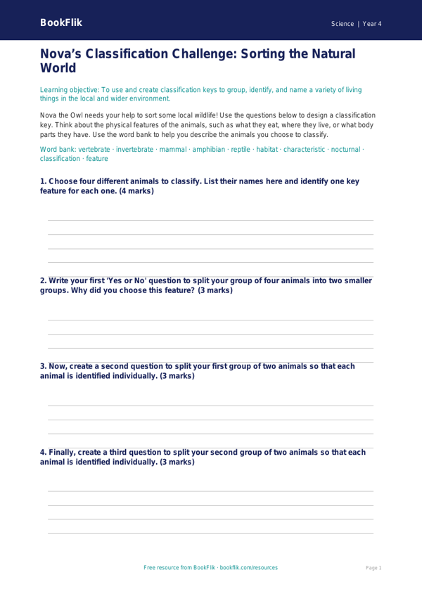 Science classification keys template class 4 core worksheet preview — Science Classification Keys
