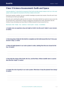 Free Earth And Space Assessment | Class 5 | Science | BookFlik
