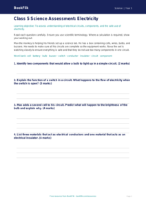 Free Electricity Assessment | Class 5 | Science | BookFlik