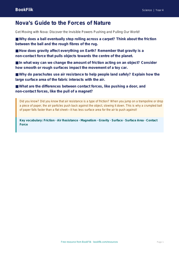 Free Forces Poster | Class 4 | Science | BookFlik worksheet preview — Science Forces