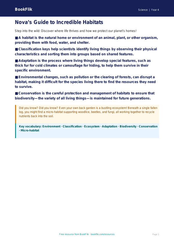 Free Habitats Poster | Class 4 | Science | BookFlik worksheet preview — Science Habitats