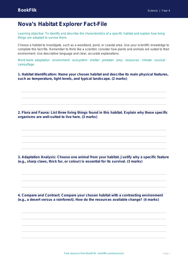 Habitats Template for Class 4 Science | CBSE Learning Resources worksheet preview — Science Habitats