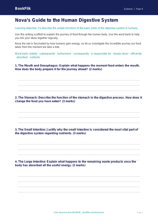 Science human body writing frame class 4 greater depth worksheet preview — Science Human Body