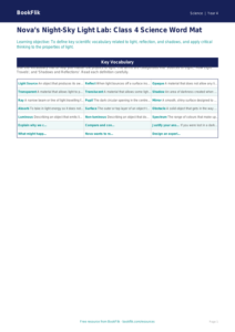 Free Light Word Mat | Class 4 | Science | BookFlik