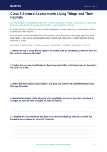 Free Living Things Assessment | Class 5 | Science | BookFlik