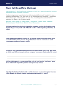 Free Nutrition Activity Sheet | Class 4 | Science | BookFlik