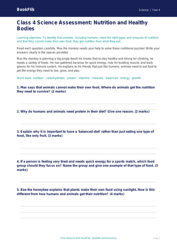 Nutrition Assessment | Class 4 Science | CBSE Worksheet worksheet preview — Science Nutrition