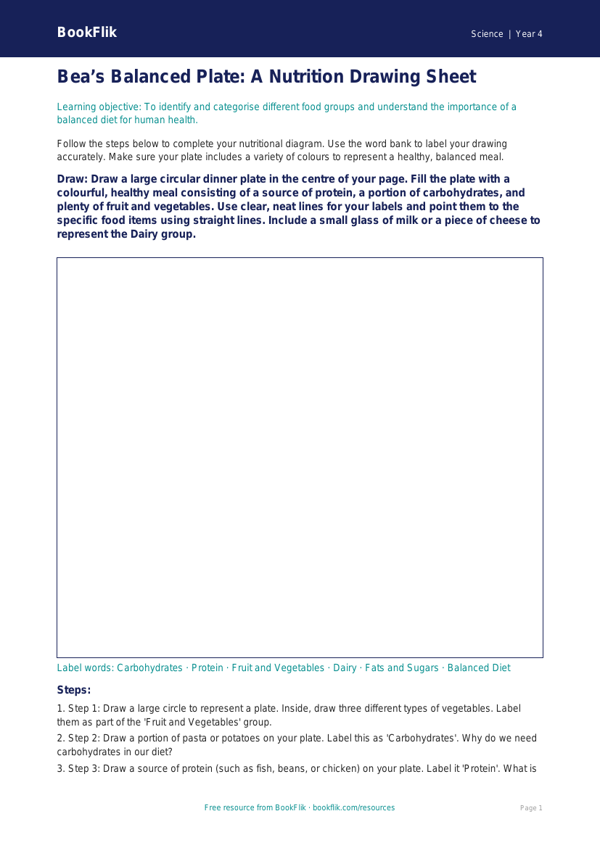 Free Nutrition Drawing Sheet | Class 4 | Science | BookFlik worksheet preview — Science Nutrition
