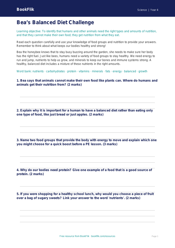 Science nutrition worksheet class 4 core worksheet preview — Science Nutrition