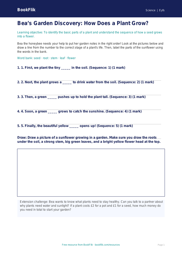 Free Plants Activity Sheet | Nursery / LKG | Science | BookFlik worksheet preview — Science Plants
