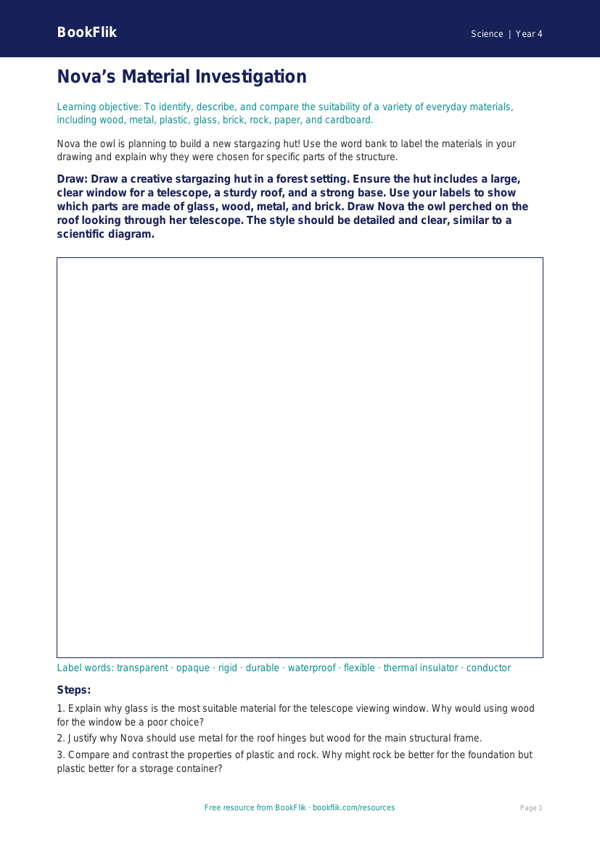 Free Properties Of Materials Drawing Sheet | Class 4 | Science | BookFlik worksheet preview โ Science Properties Of Materials