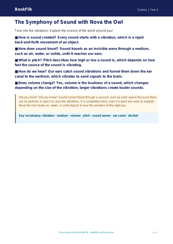 Free Sound Poster | Class 4 | Science | BookFlik worksheet preview — Science Sound