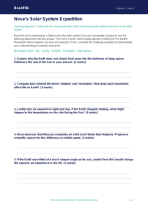 Science space activity sheet class 4 greater depth
