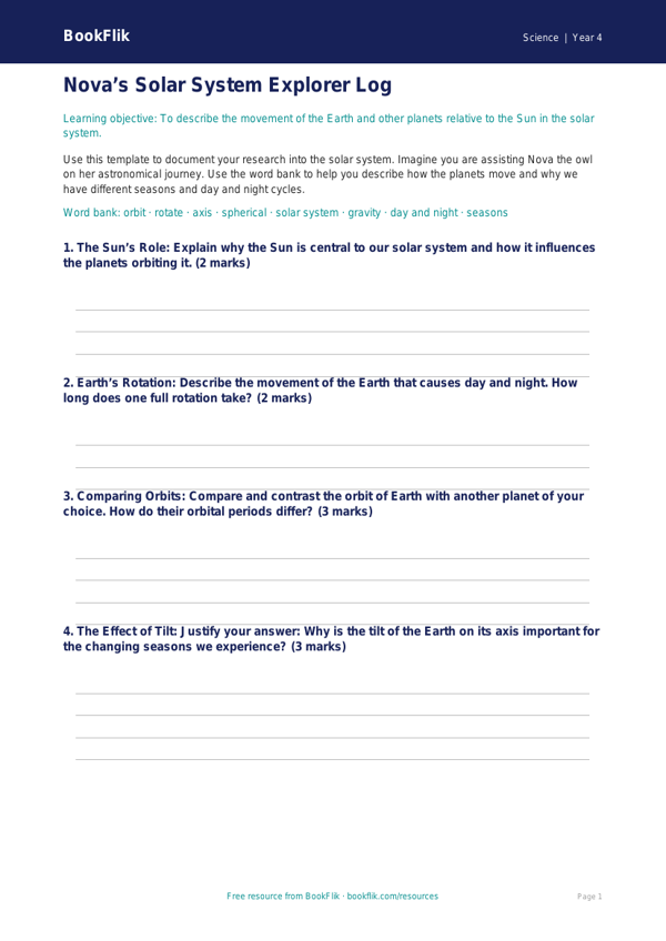 Science space template class 4 greater depth worksheet preview — Science Space