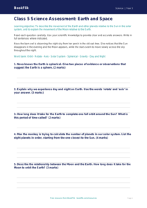 Space Assessment for Class 5 CBSE | Science Worksheet | BookFlik