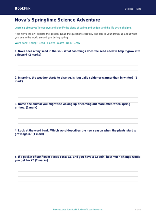 Free Spring Science Worksheet | Nursery / LKG | Science | BookFlik worksheet preview — Science Spring Science