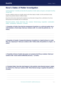 Free States Of Matter Writing Frame | Class 4 | Science | BookFlik