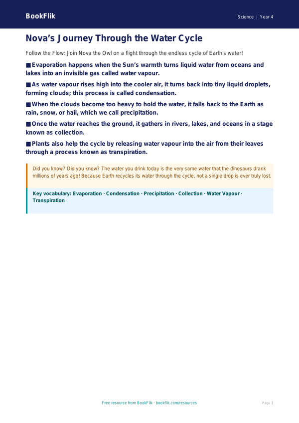 Free Water Cycle Poster | Class 4 | Science | BookFlik worksheet preview — Science Water Cycle