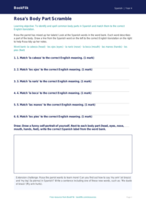 Free Body Parts Activity Sheet | Class 4 | Spanish | BookFlik