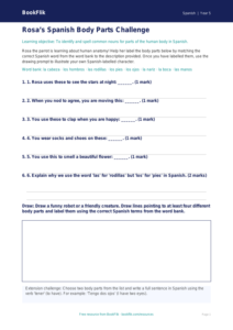 Spanish Body Parts Activity Sheet for Class 5 | CBSE | BookFlik