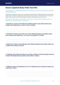 Spanish Body Parts Worksheet for Class 5 | CBSE Spanish Resources