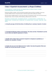 Spanish Clothes Vocabulary Worksheet | Class 4 | CBSE Curriculum