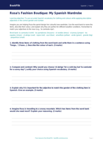 Spanish Clothes Vocabulary Worksheet | Class 4 CBSE | BookFlik
