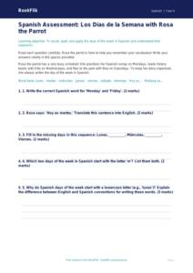 Free Days Of The Week Assessment | Class 4 | Spanish | BookFlik