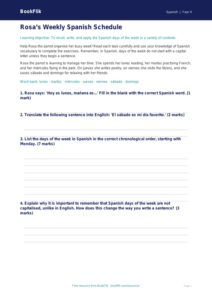 Free Days Of The Week Worksheet | Class 4 | Spanish | BookFlik