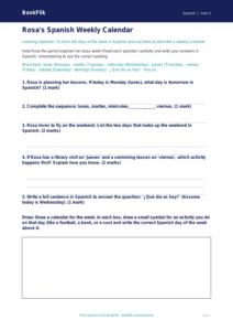 Free Days Of The Week Worksheet | Class 5 | Spanish | BookFlik