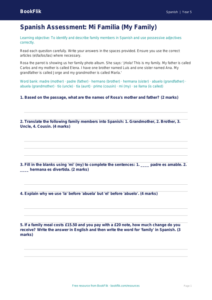 Class 5 Spanish Family Vocabulary Worksheet | Free CBSE Resource
