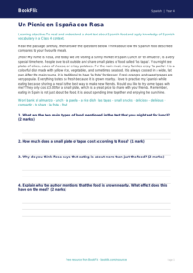 Class 4 Spanish Food Comprehension Worksheet | CBSE Resources