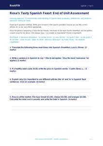 Food Assessment Class 5 Free | Spanish Vocabulary | BookFlik