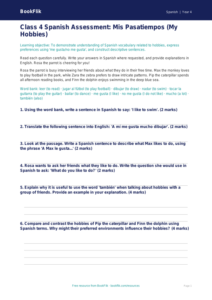 Hobbies Assessment Class 4 Spanish | CBSE NCERT Resource
