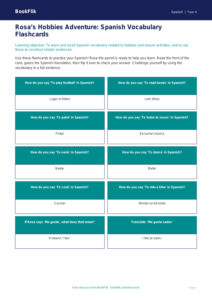 Free Spanish Hobbies Flashcards for Class 4 | CBSE Learning