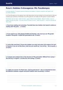 Hobbies Worksheet for Class 4 | Spanish Language Learning | BookFlik