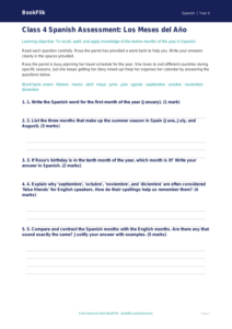Months of the Year in Spanish: Class 4 Worksheet | BookFlik
