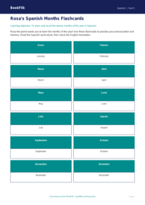 Free Months Of The Year Flashcards | Class 5 | Spanish | BookFlik