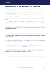 Free Months Of The Year Worksheet | Class 5 | Spanish | BookFlik