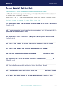 Free Opinion Phrases Quiz | Class 4 | Spanish | BookFlik