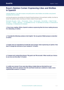 Free Opinion Phrases Worksheet | Class 4 | Spanish | BookFlik