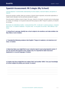 Class 4 Spanish School Vocabulary Assessment | CBSE Curriculum