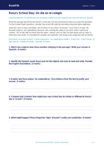Class 4 Spanish School Vocabulary Worksheet | CBSE Curriculum