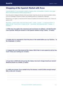 Shopping Worksheet for Class 4 | Spanish Vocabulary & Maths | BookFlik