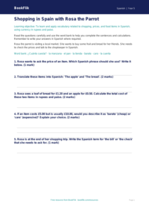 Spanish Shopping Worksheet for Class 5 | CBSE Learning