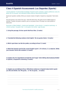 Free Spanish Sports Vocabulary Worksheet | Class 4 | BookFlik