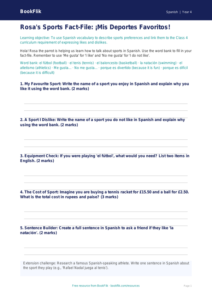 Spanish Sports Vocabulary Worksheet | Class 4 CBSE | BookFlik