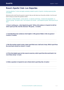 Sports Vocabulary Worksheet | Class 4 Spanish | BookFlik