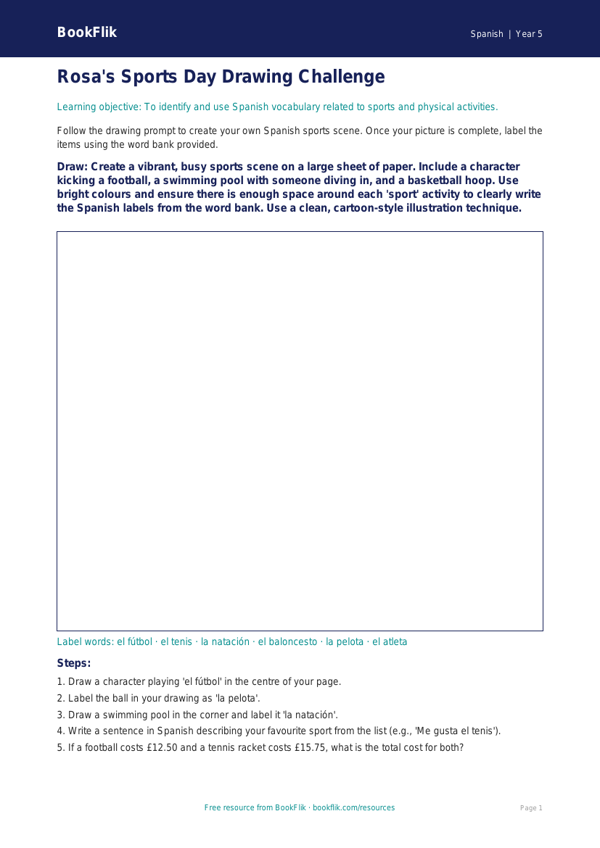Spanish Sports Vocabulary Worksheet | Class 5 | CBSE | BookFlik worksheet preview — Spanish Sports