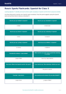 Spanish Sports Vocabulary Flashcards | Class 5 CBSE | BookFlik